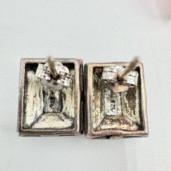 Marcasite Rhinestone 925 Silver Art Deco Revival Rectangle Earrings Tested - Picture 7 of 15